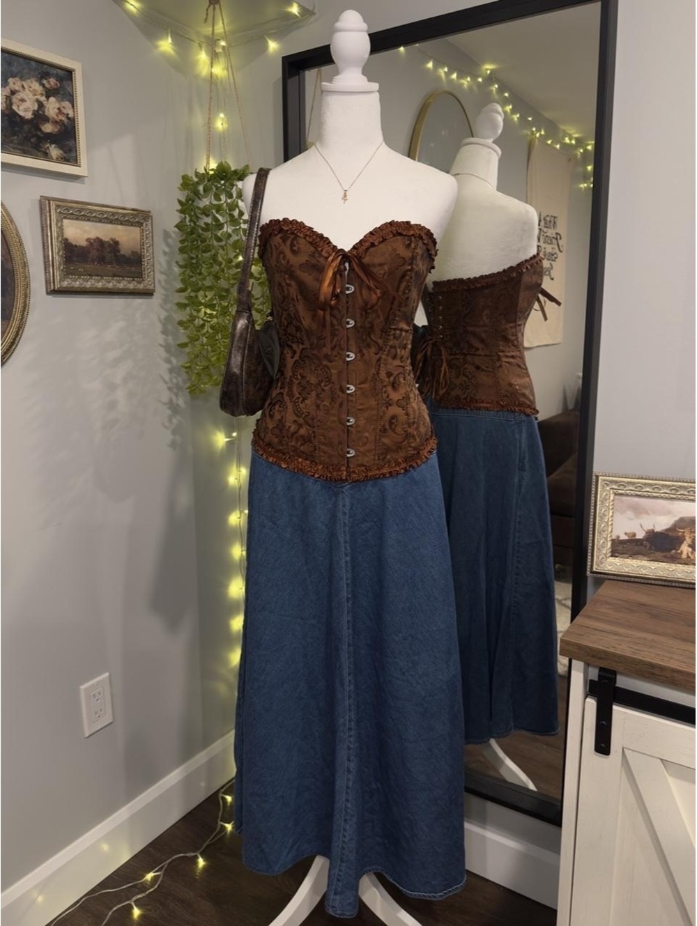 Vintage Brown Brocade Corset Top 🤎